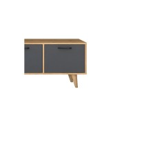 Mueble TV Antracita Nogal Melamina Natural - Patas Madera - 180x29.7x48.6 cm - 3 Cajones y Estantes.